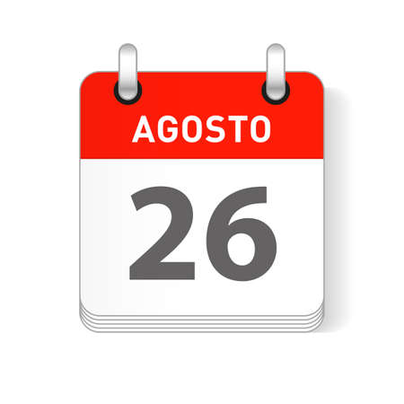 Agosto 26, August 26 date visible on a page a day organizer calendar in spanish Languageのイラスト素材