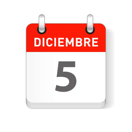 Diciembre 5, December 5 date visible on a page a day organizer calendar in spanish Languageのイラスト素材