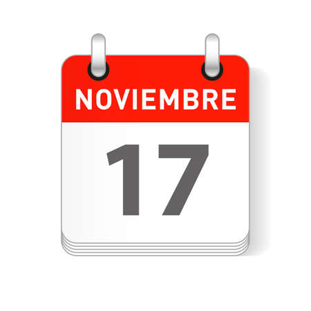 Noviembre 17, November 17 date visible on a page a day organizer calendar in spanish Languageのイラスト素材