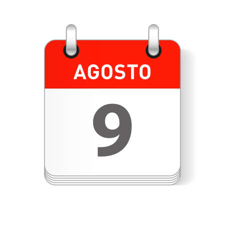 Agosto 9, August 9 date visible on a page a day organizer calendar in spanish Languageのイラスト素材
