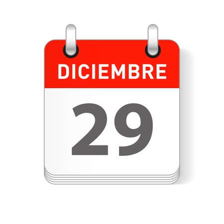 Diciembre 29, December 29 date visible on a page a day organizer calendar in spanish Languageのイラスト素材