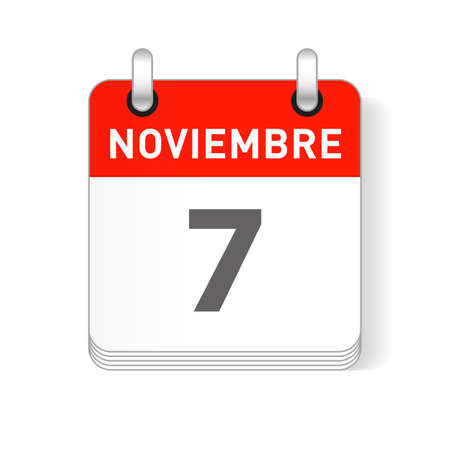 Noviembre 7, November 7 date visible on a page a day organizer calendar in spanish Languageのイラスト素材