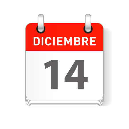 Diciembre 14, December 14 date visible on a page a day organizer calendar in spanish Languageのイラスト素材