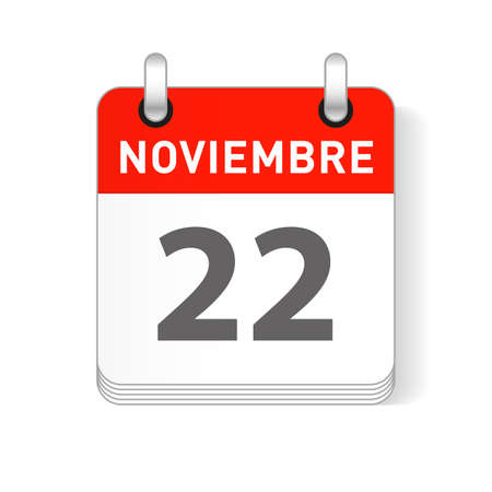 Noviembre 22, November 22 date visible on a page a day organizer calendar in spanish Languageのイラスト素材