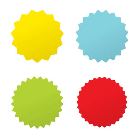 Set of vector Four starburst, sunburst badges. Four different colorsのイラスト素材