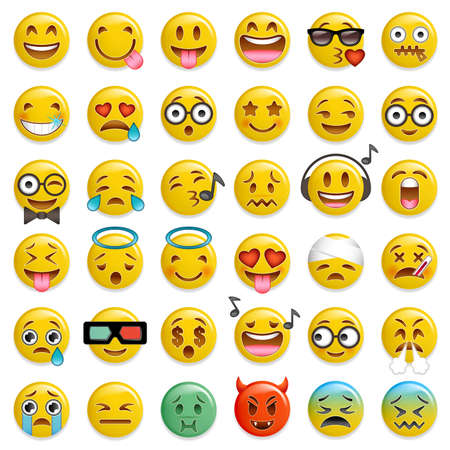 smiley emoticon glossy vector set, cleverly organized with layers and isolated on white backgroundのイラスト素材