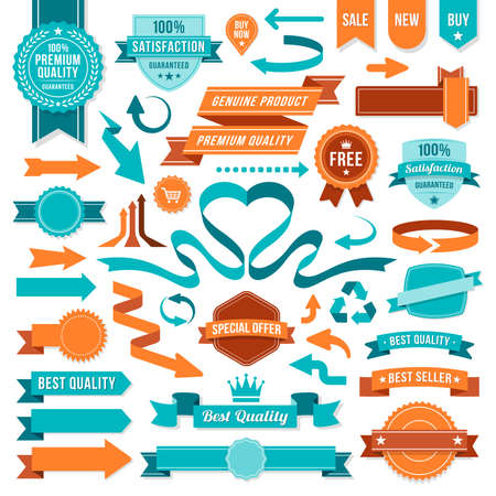 Vintage Retro Vector design elements: banners, badges, corners, arrows, ribbonsのイラスト素材