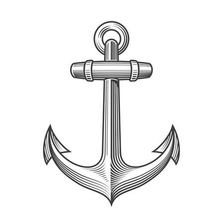 Nautical Anchor with rope isolated on white backgroundのイラスト素材