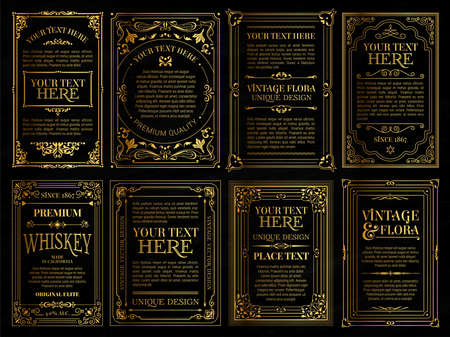 Vintage set retro cards. Template greeting card wedding invitation. Line calligraphic framesのイラスト素材