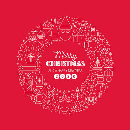 Merry Christmas greeting text branch circle on red backgroundのイラスト素材