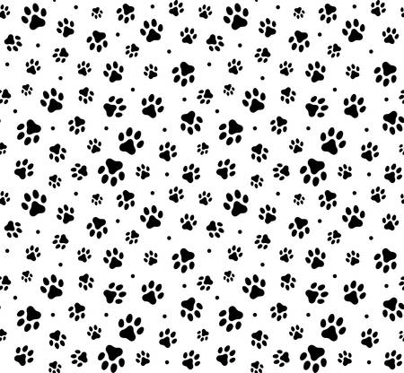 Trace black doodle paw prints seamless pattern backgroundのイラスト素材