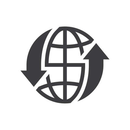 double reverse arrow, replace icon, exchange linear sign on white background - editable vector illustrationのイラスト素材