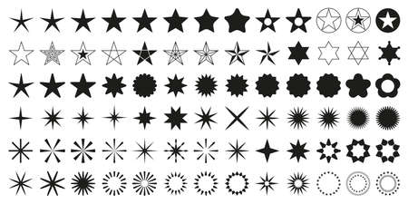 Stars set of 78 black icons. Rating Star icon. Star vector collection. Modern simple stars. Vector illustrationのイラスト素材