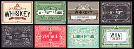 Mega set of 8 vintage labels. Vector layeredのイラスト素材