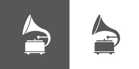 Retro gramophone icon template color editable. Antique brass record player glyph symbol vector sign isolated on white background illustration for graphic and web designのイラスト素材