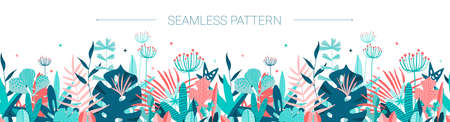Seamless Border with Summer Meadow Plants and Insectsのイラスト素材