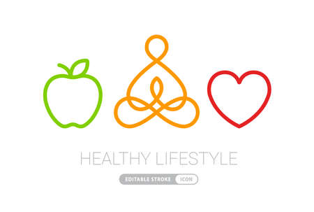 healthy lifestyle icons heart yoga and apple vector illustrationのイラスト素材