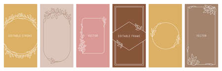 Vector design templates in simple modern style with copy space for text, flowers and leavesのイラスト素材