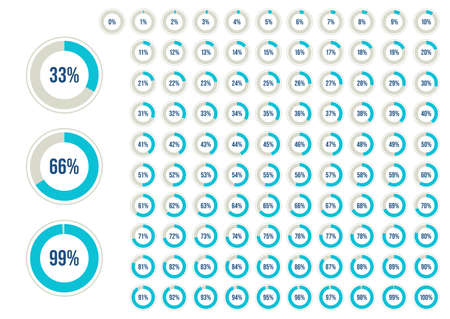 Pie chart full set, ring percentage diagram collection, loading circle icon, black isolated on white background, vector illustrationのイラスト素材