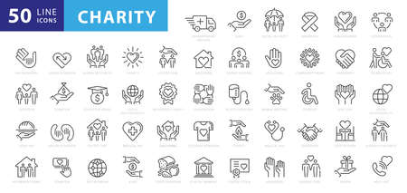 charity and donation icon set, line styleのイラスト素材
