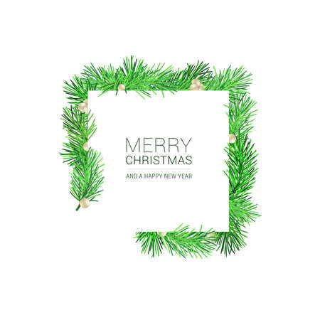 A christmas square shaped layout background with fir branches. Vector illustrationのイラスト素材