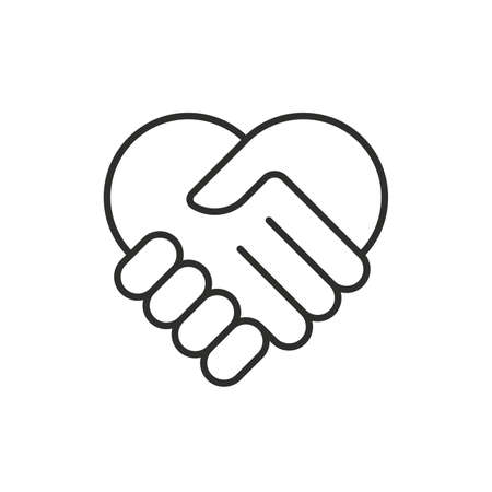 Two hands in shape of heart. Vector modern thin line iconのイラスト素材