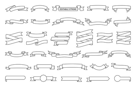Ribbon simple black thin line icons vector setのイラスト素材