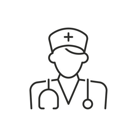 Doctor thin line icon, medicine and hospital, physician sign, vector graphics, a linear pattern on a white background, eps 10のイラスト素材