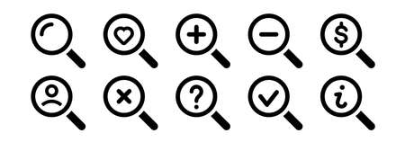 Magnifying glass icon set. Search icon.Vector magnifier or loupe sign.Magnifying glass instrument set icon, magnifying sign, glass, magnifier or loupe sign, search. Vector illustrationのイラスト素材