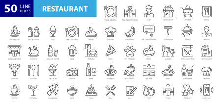 Set Vector Line Icons of Restaurant Businessのイラスト素材