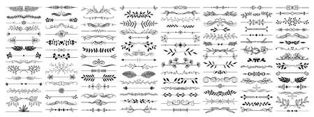 doodle sketch hand drawing divider, leaves and flourish designのイラスト素材
