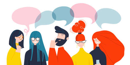 Group people african, american, caucasian communication via Internet, social networking, chat, video, news, messages.のイラスト素材