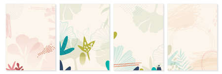 Botanical wall art vector set. Foliage line art drawing with abstract shape. Abstract Plant Art design for print, cover, wallpaper, Minimal and natural wall art. Vector illustrationのイラスト素材