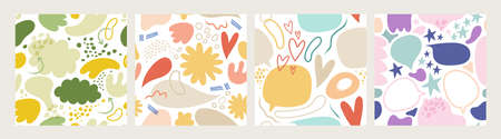 Collection of modern abstract seamless patterns with natural colorful shapes or blots on white...