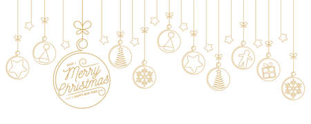 Hand drawn Christmas ball hanging decoration on white backgroundのイラスト素材