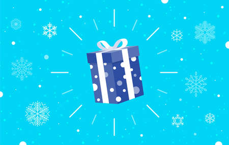 New Year or Christmas Sale design template. Vector illustration. Winter background with decorative gift box and vector starsのイラスト素材