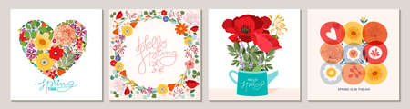 Happy Valentine's Day greeting cards. Floral square templates. Suitable for social media posts,...