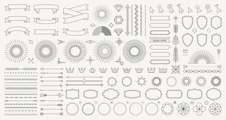 Set of 140 Vintage line elements. Retro design elements. Ornaments and Frames. Drawing geometrics line. Decoration, banners, posters, emblems, labels. Vector illustrationのイラスト素材