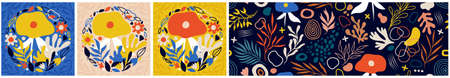 Beautiful romantic botanical collection with flowers, leaves, floral bouquets, flower compositionsのイラスト素材