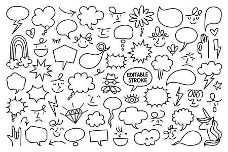 Cute hand drawn doodle vector set, love, tattoo, firework, cloud, Unicorn, weather, rainbow, cat, dog, heart and creative design vector collectionのイラスト素材