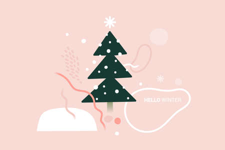 Modern christmas picture with abstract shapes christmas tree. Trendy colorful pictures in a flat style. Can be used for wrapping paper design, holiday packaging. Vector illustrationのイラスト素材