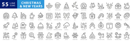 Christmas line web 55 icons set on white backgroundのイラスト素材