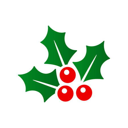 Christmas holly berry flat icon in cartoon style on white, stock vector illustrationのイラスト素材