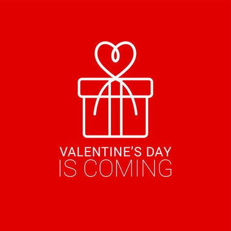 Valentine's Day is Coming Design. White gift box wrapped with red ribbon, on a red backgroundのイラスト素材