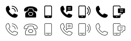 Phone icon set. Chat bubble icon. Telephone call sign. Contact icon phone mobile call. Contact us. Contact us symbol. Cell phone pictograph. Vector illustrationのイラスト素材
