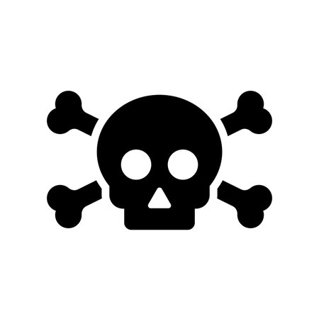 Human skull and crossbones. Death, danger or poison symbol. Flat style concept vector illustration icon for signs, apps, and websites isolated on white backgroundのイラスト素材