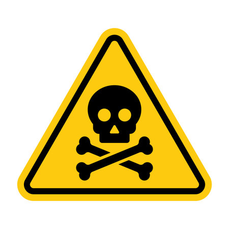 Danger sign with skull. Toxic, electricity or chemical Warning icon. Danger triangle symbol of deathのイラスト素材