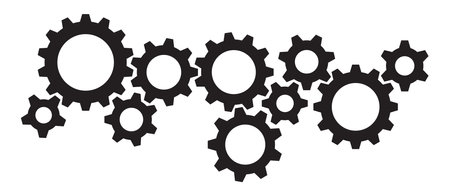 Gears Icon Vector Graphic Design. Cogwheel Group Illustration. Black Simple Cog Wheel Transparent Industry Bannerのイラスト素材