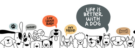 Dogs breed border set line art - Life is Better with a Dog Designのイラスト素材
