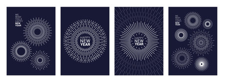 Circle Sun Burst, Sunburst Icon Set. Abstract Sparkle Firework, Starburst. New Year Greeting Card,...